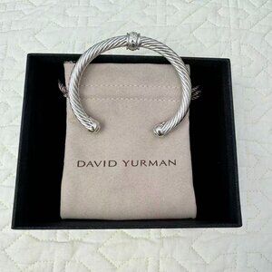 David Yurman 7mm Cable Flex Sterling Silver and Diamonds Station Bracelet